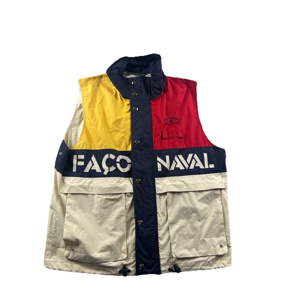 Vintage Faconnable Sport Nautical Colorblock Vest Mens Medium Sailing Snap Front